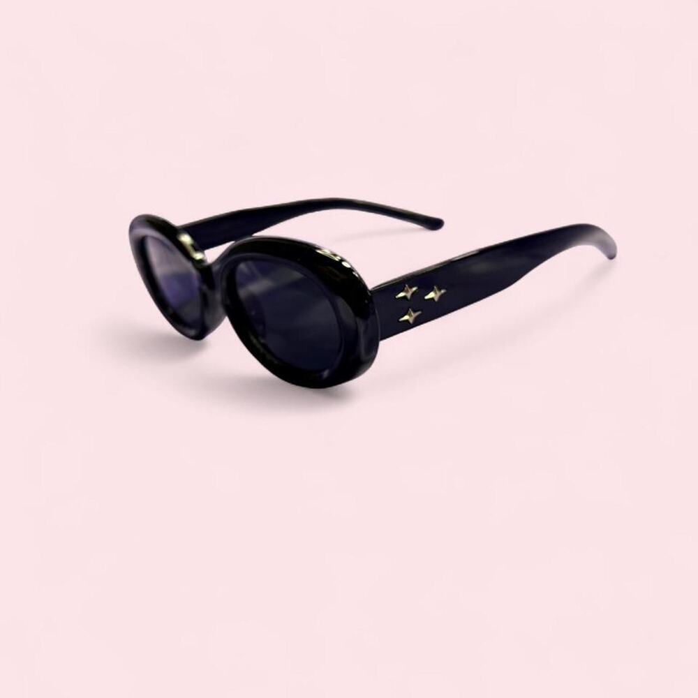 Black oval sunglasses with silver star stud detailing cybergoth whimsigoth